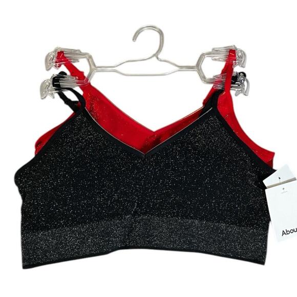Abound 2 Pack NWT Padded Sports Bras Red & Black Shimmer Size Small Wear 2 Ways - Picture 1 of 8